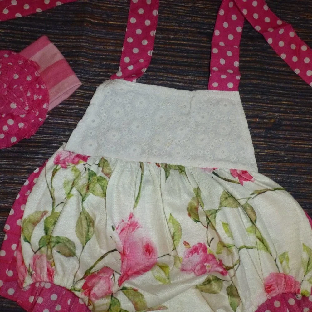Baby Girls Floral Ruffle Romper & Headband Set